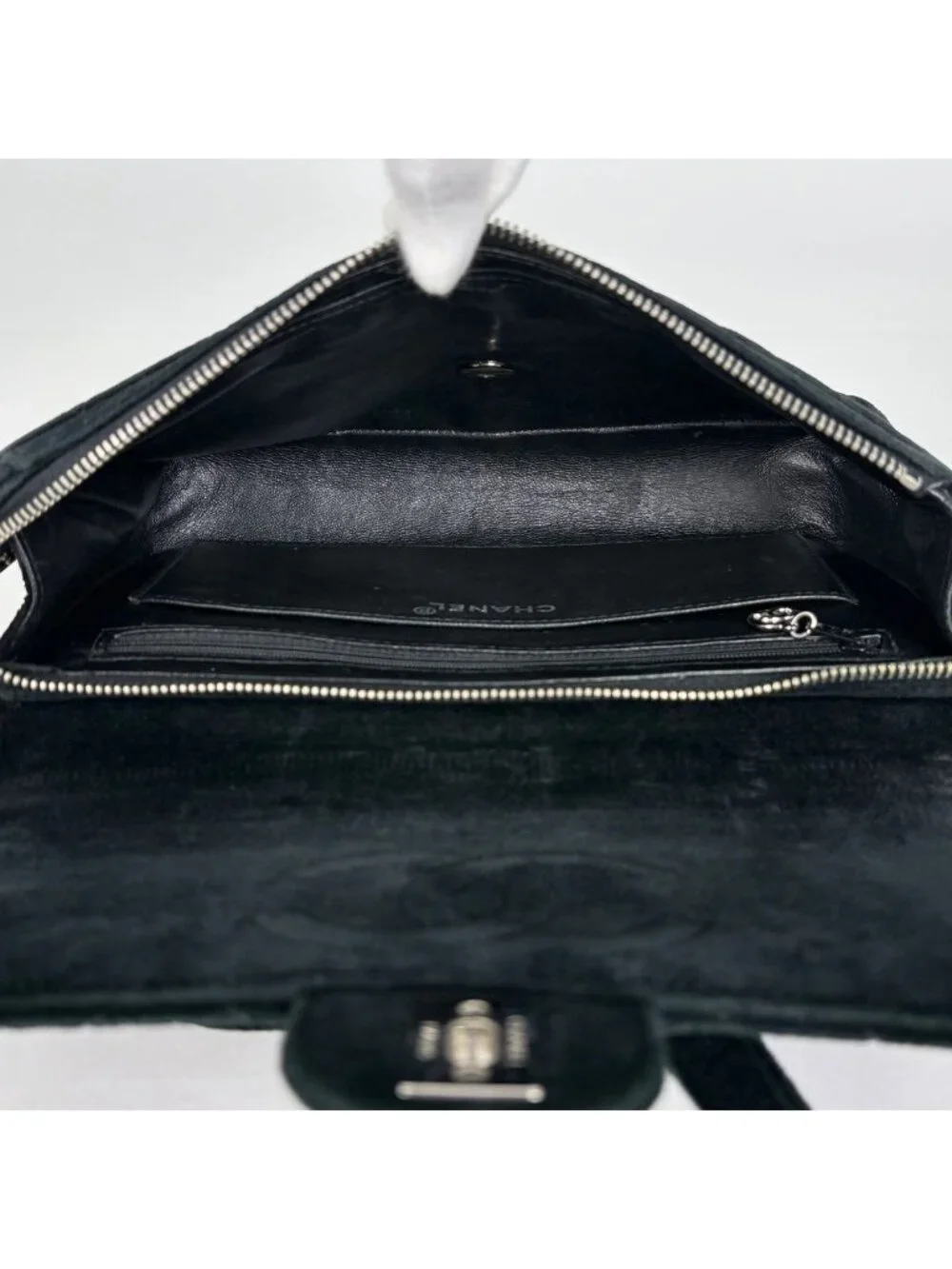 Chanel Backpack CC Logo Quilted Velour Black
